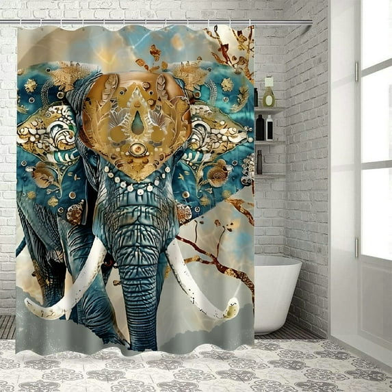 Orinice Elephant Tusk Tree Bathroom Decor Set with Colorful Graphic Print Polyester Fabric Shower Curtain, Chic Modern Design, Hooks Included 60x72