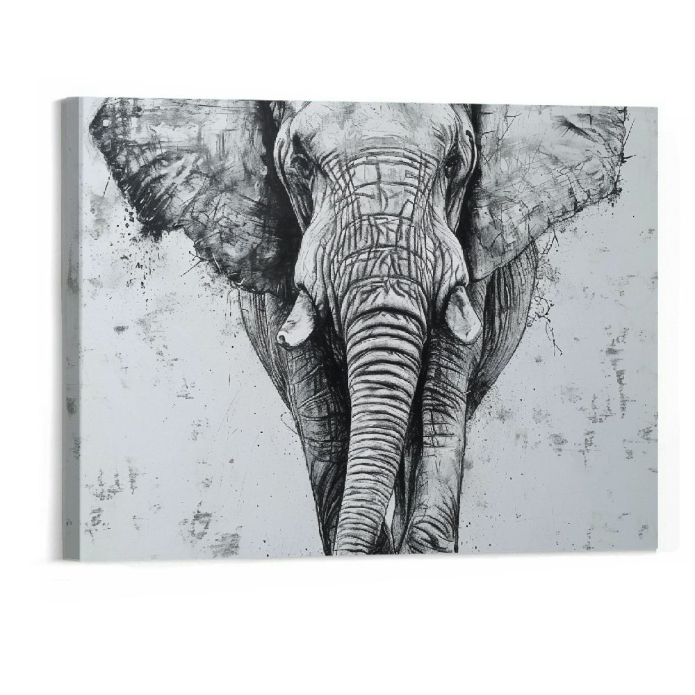 Orinice Elephant Wall Art - Vertical Canvas Oil Paintings - Giant Gray ...