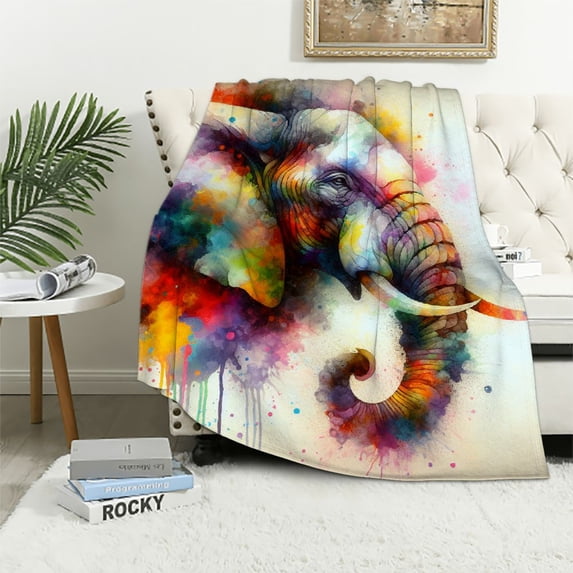 Orinice Elephant Watercolor Art Warm Lightweight Blanket Soft Fleece Blankets All Seasons Sofa Decor Cow Gifts 40x50in