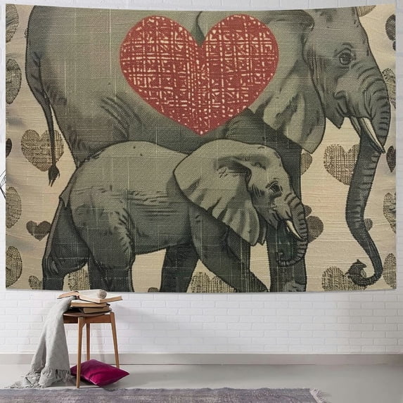 Orinice Elephants Heart Intricate Detail Tapestry Wall Hanging Unique Style for Home Wall Decor Art Living Room Bedroom Apartment Farmhouse Dorm, Father's Day Gift 60x50inch