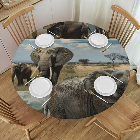 Orinice Elephants Round Table Cover Stain Resistant Washable Indoor Outdoor Tablecloth Kitchen Dining Wedding Parties 100% Polyester Fiber 31-35