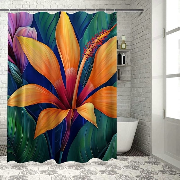 Orinice Fabric Bath Shower Curtain Strelitzia Bird Paradise Exotic Reginae Blossom Floral Tropic Tropical Flower Botanical Nature Shower Curtains for Bathroom with 12 Hooks, 72 x 72 Inch 69x72