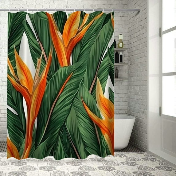 Orinice Fabric Waterproof Shower Curtains Pretty Tropical Colorful Flowers Palm Leaf Summer Leaves Beach Jungle Garden Bird Paradise Nature Shower Curtain for Bathroom with Hooks 60x72