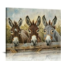Orinice Farm Animal Canvas Wall Art Funny Animal Picture Donkey Painting Country Farmhouse Bathroom Kitchen Wall Decor 20x16in