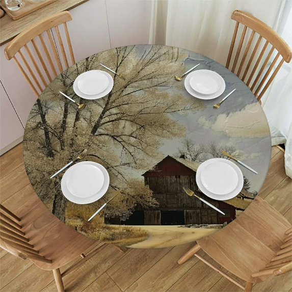 Orinice Farm Barn Road Round Table Cover Stain Resistant Washable Indoor Outdoor Tablecloth Kitchen Dining Wedding Parties Waterproof 100% Polyester Fiber 38-42