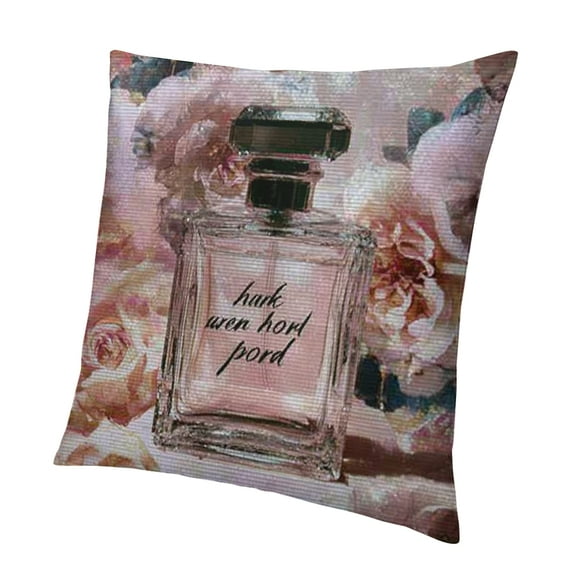 Orinice Fashion Floral Throw Pillow Cover Pink Perfume Glass Bottle and Roses in Watercolor Style Farmhouse Cushion Case for Sofa Couch 20x20in
