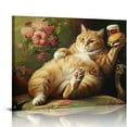 thumbnail image 1 of Orinice Fat cat with hamburger canvas wall art, funny fat cat, retro cat lying on the sofa, animal lover gift 20''X16'' 20x16in, 1 of 6