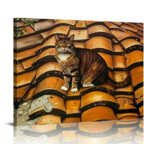 Orinice Fernando Botero Cat on The Roof Gifts Canvas Painting Poster Wall Art Decorative Picture Prints Modern Decor Framed-unframed 20''X16'' 20x16in