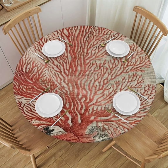 Orinice Fine Foliage Lace Round Table Cover Stain Resistant Washable Indoor Outdoor Tablecloth Kitchen Dining Wedding Parties Picnic Farmhouse 100% Polyester Fiber 46-50