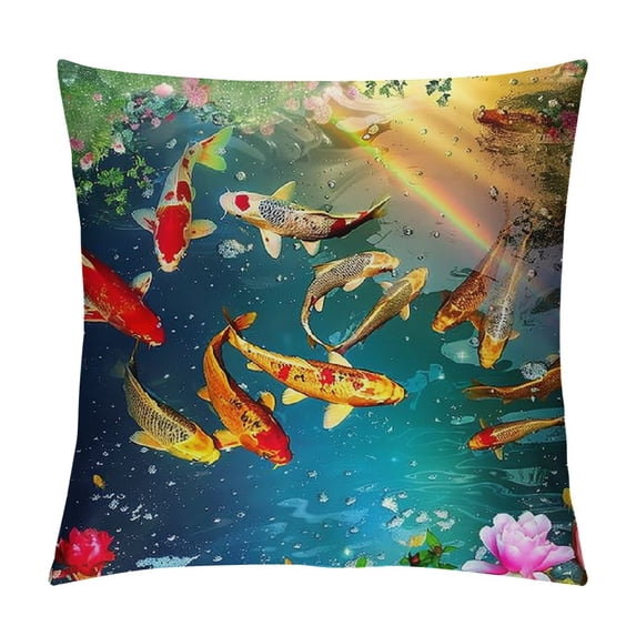 Orinice Fish Pond Rainbow Graphic Decorative Throw Pillow Cover for Home Couch Living Room Bed Sofa Pillowcase - 1PC 20x20in