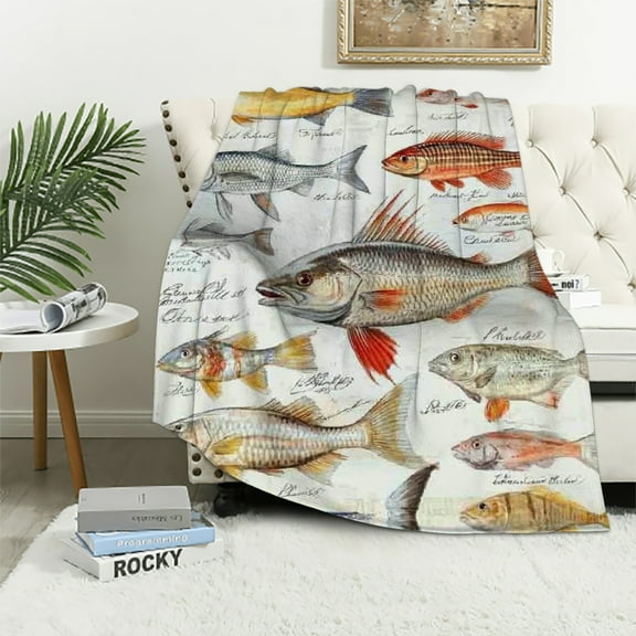 Orinice Fish Throw Blanket, Ultra Soft Fluffy Fuzzy Blanket for Living Room Bedroom, Fishing Gifts for Dad Grandpa 40x50in
