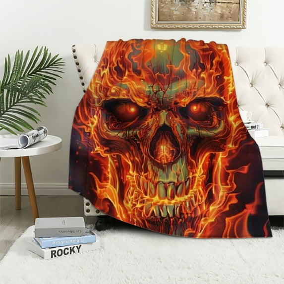 Orinice Flaming Skull Super Soft Plush Throw Blanket Decorative Fuzzy Warm Cozy Fur Throws for Sofa, Couch, Chair, Anti-Pilling Quality Washable Bed Blanket, 60x80in