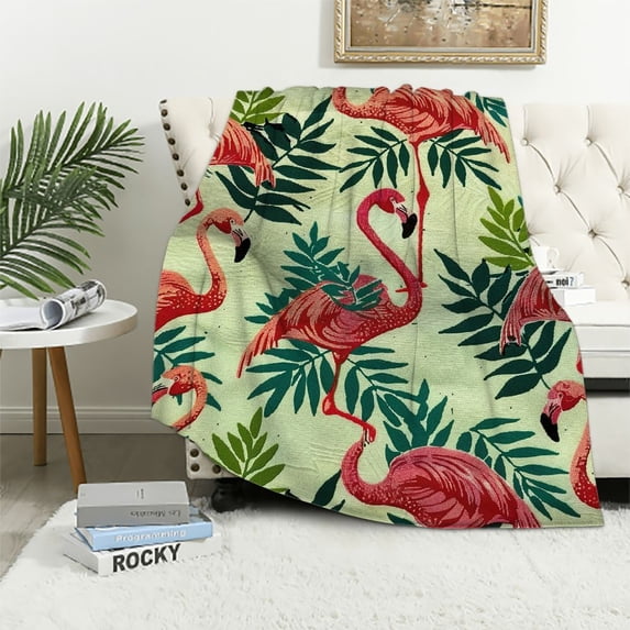 Orinice Flamingo Leaves Pattern Warm Lightweight Blanket Soft Fleece Blankets for All Seasons - Decorative Throw Blanket for Living Rooms, Sofa, Office - Multiple Sizes Available 60x80in