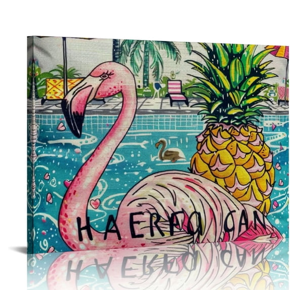 Orinice Flamingo Pineapple Pool Party Fine Art Aesthetic Poster & Print Wall Painting for Home Decor 20x16in