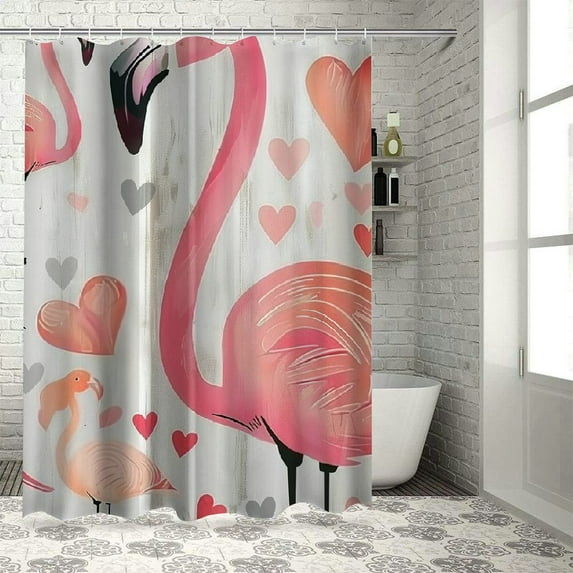 Orinice Flamingo Shower Curtain Set with 12 Hooks Pink Flamingo Seamless Illustration Bath Curtains Modern Bathroom Accessories 69x72