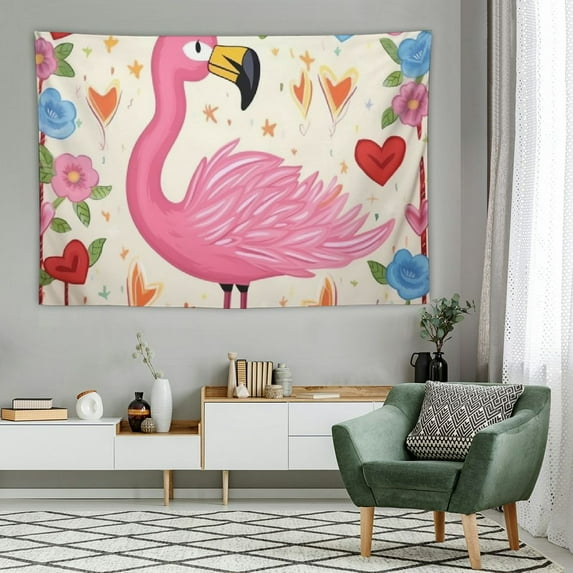 Orinice Flamingo Tapestry Wall Hanging, Pink Flamingo Print Wall Tapestry,Tropical Birds Animal Wall Tapestries,Cartoon Kids Tapestries Love Heart Print Wall Tapestry,Small 51.2 x 59.1 Inches 60x40in