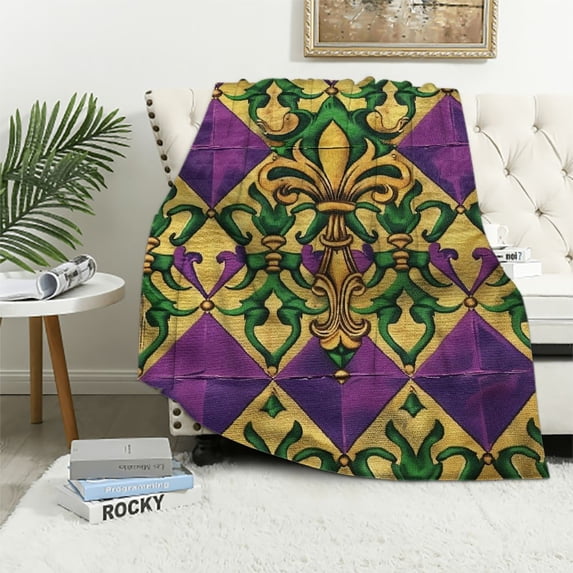Orinice Fleur De Lis Diamond Pattern Renaissance Warm Lightweight Blanket Soft Fleece Blankets All Seasons - 3 Sizes Available 40x50in