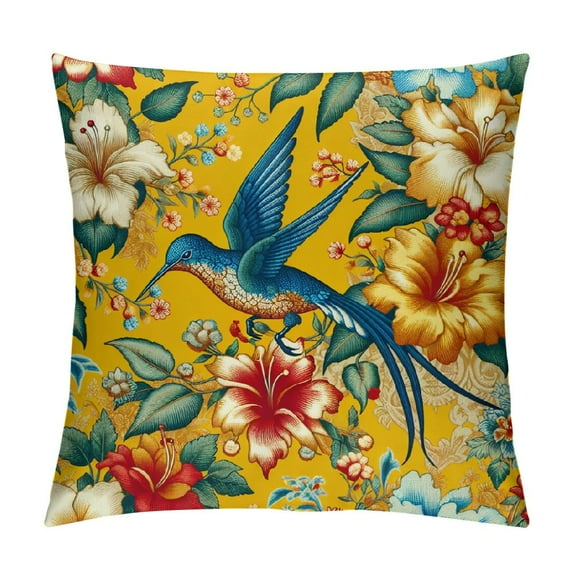 Orinice Floral Hummingbird Pillow Cover, Yellow White