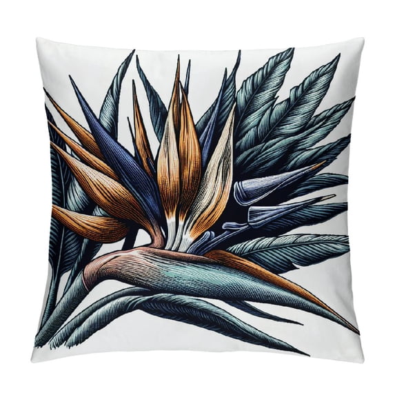 Orinice  Floral Throw Pillow Cushion Cover, Exotic Tropical Flowers on Branch Colorful Nature Jungle Garden Theme Image Print, Decorative Square Accent Pillow Case,  White