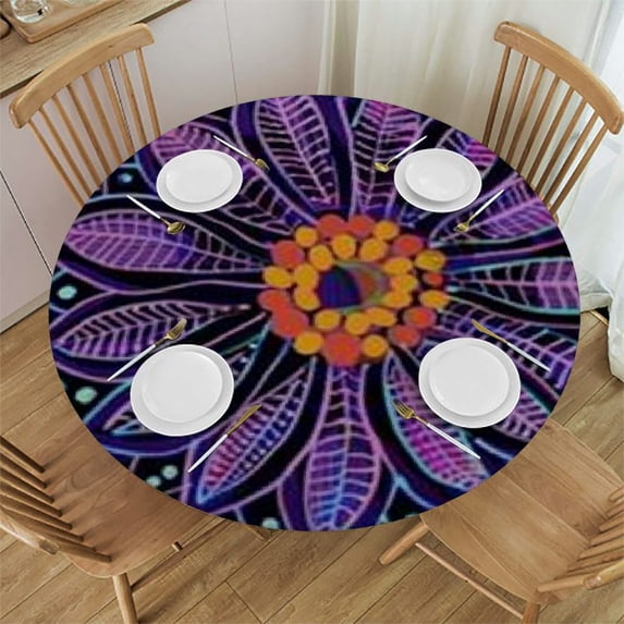Orinice Flower Circles Dots Round Table Cover Stain Resistant Washable Indoor Outdoor Tablecloth Kitchen Dining Wedding Parties Waterproof 100% Polyester Fiber 46-50