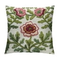 thumbnail image 1 of Orinice Flower Embroidered Farmhouse Decorative Throw Pillow Cover Cottage Floral Green Leaves Knit Pattern, 100% Cotton Canvas Cushion Case for Sofa Couch Bedroom Decor(Pink Flowers), 1 of 5