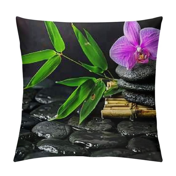 Orinice Flowers Bamboo Leaves Graphic Decorative Cushion Throw Pillow Cover for Home Couch Living Room Bed Sofa Car Bedroom, 1PC 22x22in