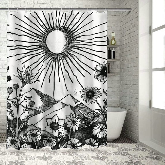 Orinice Flowers Bathroom Decor Set Colorful Luxurious Graphic Print Polyester Fabric Shower Curtain Set with Hooks 60x72