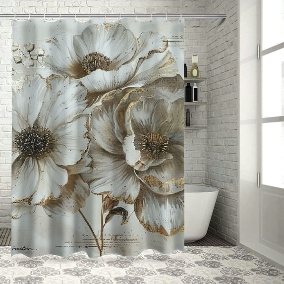Orinice Flowers Bathroom Decor Set Colorful Luxurious Graphic Print Polyester Fabric Shower Curtain with Hooks 60x72
