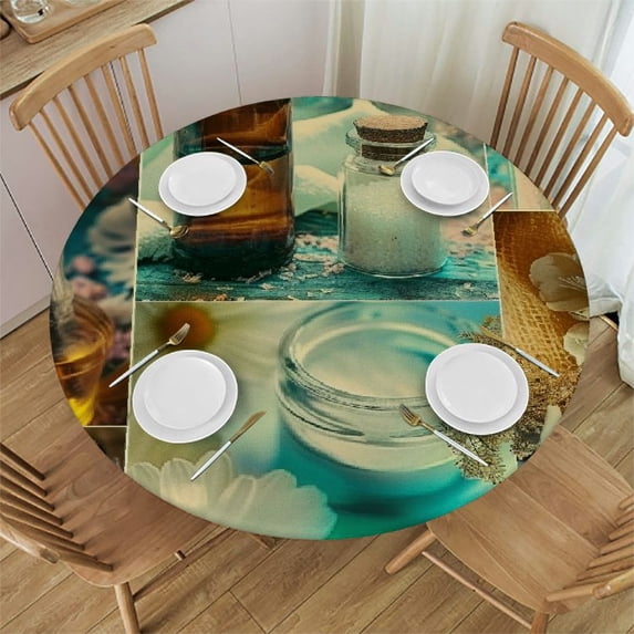 Orinice Flowers Bottles Aestheticism Round Table Cover Stain Resistant Washable Indoor Outdoor Tablecloth Kitchen Dining Wedding Parties Outdoor Fitted 100% Polyester Fiber 31-35