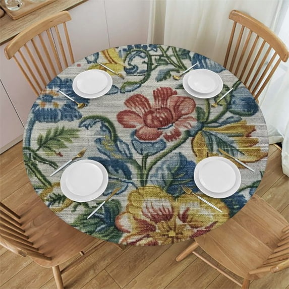 Orinice Flowers Colors Patterns Round Table Cover Stain Resistant Washable Indoor Outdoor Kitchen Dining Wedding Parties Waterproof 100% Polyester Fiber 31-35