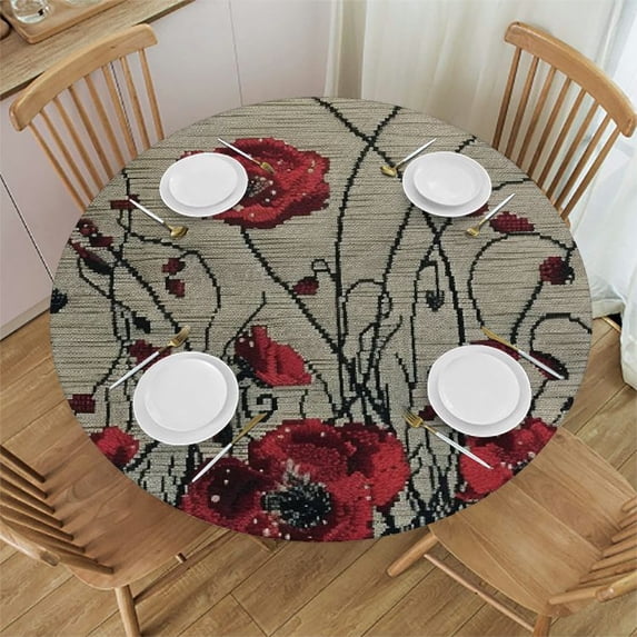 Orinice Flowers Round Table Cover Stain Resistant Washable Indoor Outdoor Tablecloth Kitchen Dining Wedding Parties 100% Polyester Fiber 46-50