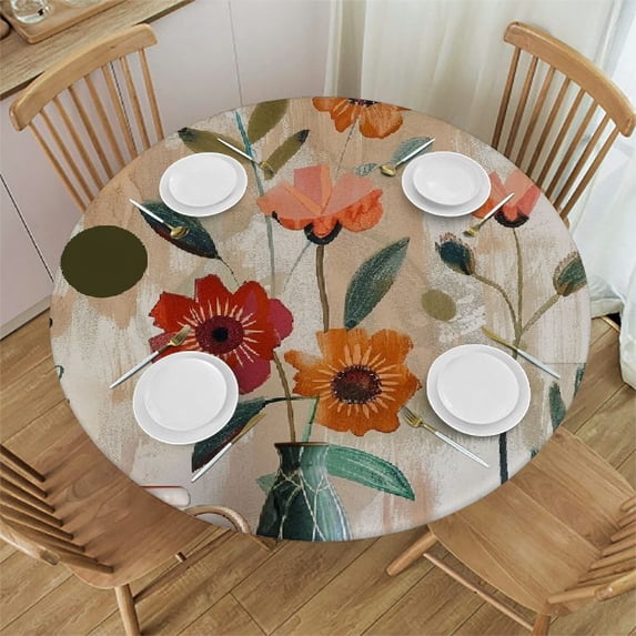 Orinice Flowers Round Table Cover Stain Resistant Washable Indoor Outdoor Tablecloth Kitchen Dining Wedding Parties Table Cloth 100% Polyester Fiber 42-46