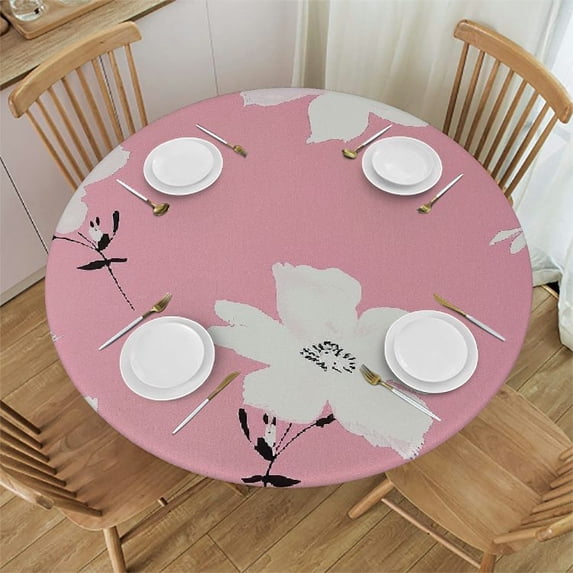 Orinice Flowers Round Table Cover Stain Resistant Washable Indoor Outdoor Tablecloth Kitchen Dining Wedding Parties Picnic Camping 100% Polyester Fiber 38-42