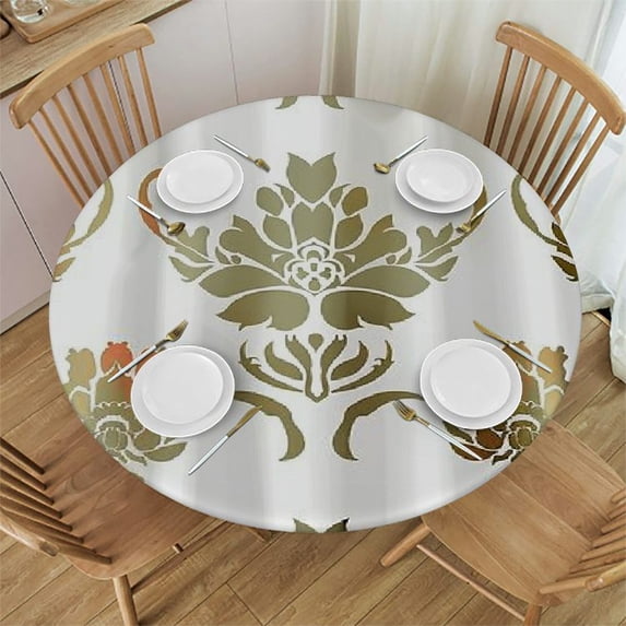 Orinice Flowers Round Table Cover Stain Resistant Washable Perfect for Indoor Outdoor Tablecloth Kitchen Dining Wedding Parties Elastic Edge 100% Polyester Fiber 42-46