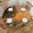 thumbnail image 1 of Orinice Flowers Tree Sunset Round Table Cover Stain Resistant Washable Indoor Outdoor Tablecloth Kitchen Dining Wedding Parties 100% Polyester Fiber 46-50, 1 of 8