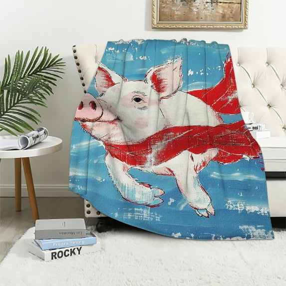 Orinice Flying Pig Sherpa Blanket Cartoon Animal Throw Blanket Super Soft Fuzzy Blanket Thick Warm Fleece Blankets for Couch Bed 50x60in