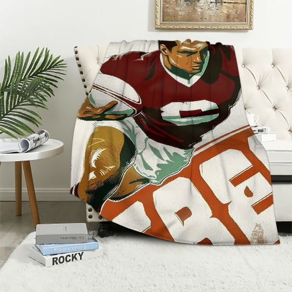 Orinice Football Player Theme Warm Lightweight Fleece Blanket for All Seasons, Soft Flannel Fabric, Multiple Sizes, Ideal for Living Rooms, Sofa Decor, and Gifts 50x60in