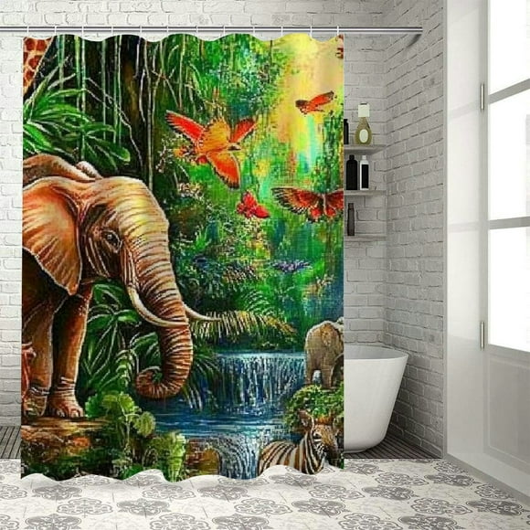 Orinice Forest Animal Shower Curtains Rainforest Jungle Shower Curtain Kids Shower Curtain Giraffe Elephant Leopard Tropical Safari for Bathroom  Water Proof Bath Curtain with   36"x72