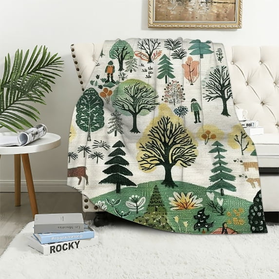 Orinice Forest Trees Man Warm Lightweight Blanket Soft Fleece Blankets Throw Blanket All Seasons Decor Gift 40x50in