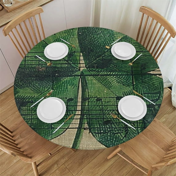 Orinice Four Leaf Clover Music Notes Round Table Cover Stain Resistant Washable Indoor Outdoor Tablecloth Kitchen Dining Wedding Parties 100% Polyester Fiber 38-42
