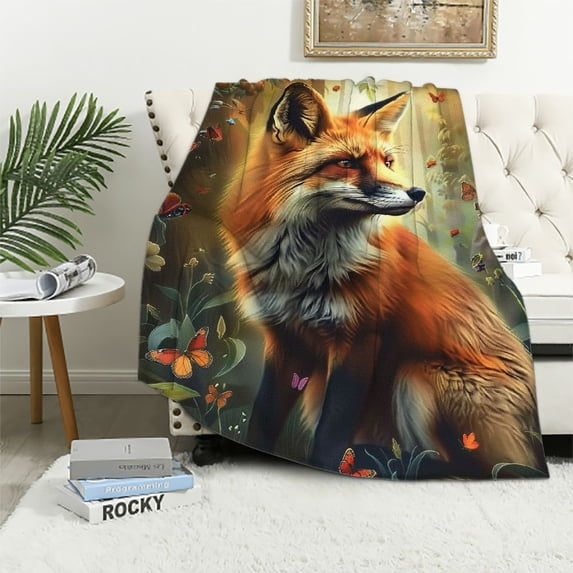 Orinice Fox Blanket Gifts for Kids Girls Forest Flowers Animal Butterfly Flannel Throw Blankets Soft Comfy Lightweight for Home Decor Couch Bed Sofa 40x50in