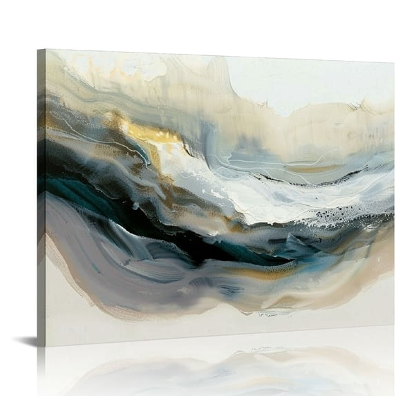 Orinice  Framed Canvas Print Wall Art Set Gold Gray Smoke Wave Landscape Abstract Shapes Illustrations Modern Art Decorative Contemporary Colorful for Living Room, Bedroom, Office  20x16in