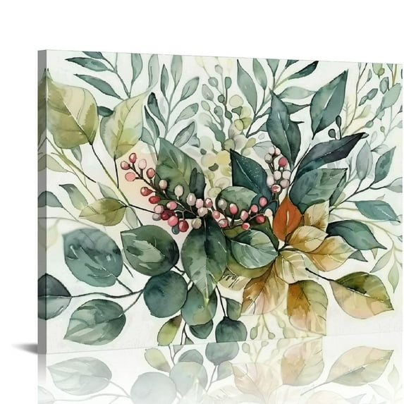 Orinice  Framed Watercolor Botanical Wall Art Sage Green Boho Floral Canvas Posters Prints Wildflower Wall Decor Pictures for Living Room Bedroom Bathroom Home Decoration 16x12in