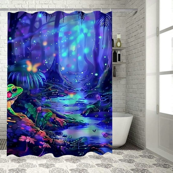 Orinice Frog Firefly Forest Shower Curtain Set with Hooks, Colorful Luxurious Polyester Fabric Bathroom Decor, HD Print Design, Waterproof, Easy Installation, Machine Washable 36x72