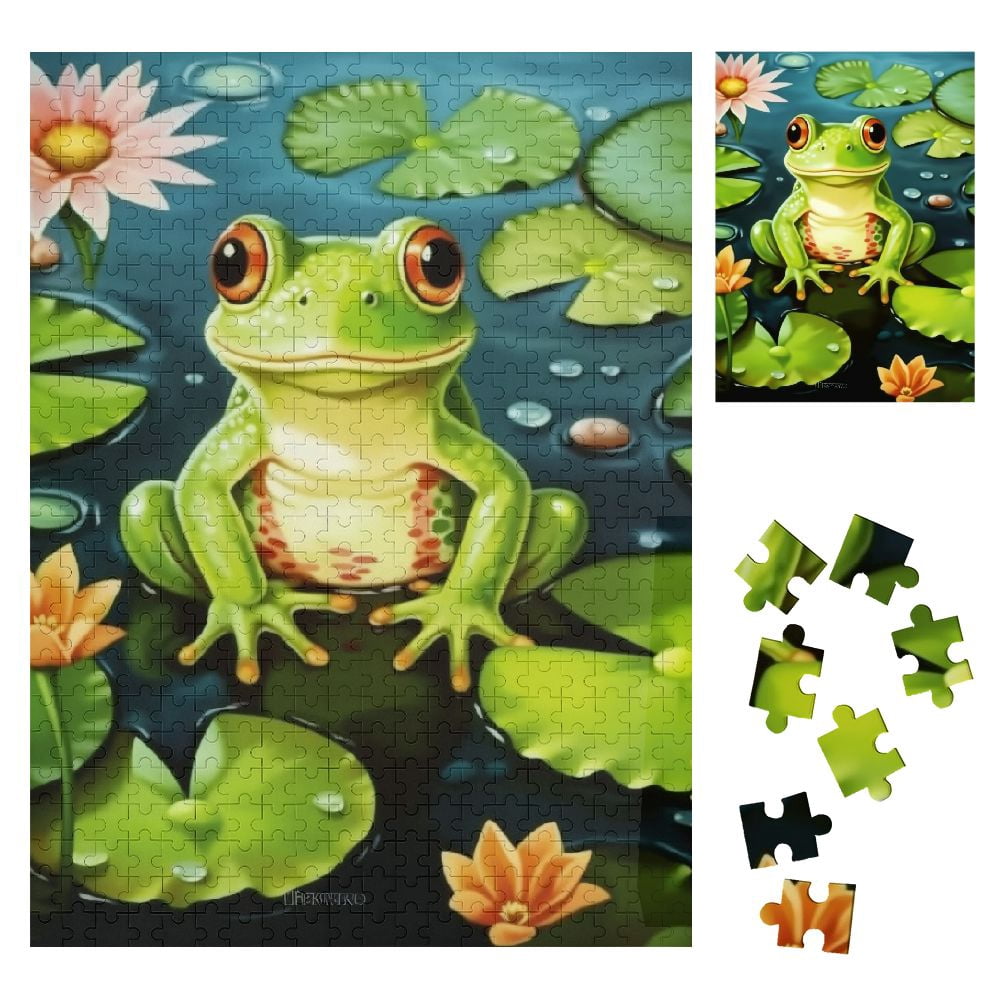 Orinice Frog Lily Pad Pond Wooden Jigsaw Puzzle - Relaxing Leisure Game ...