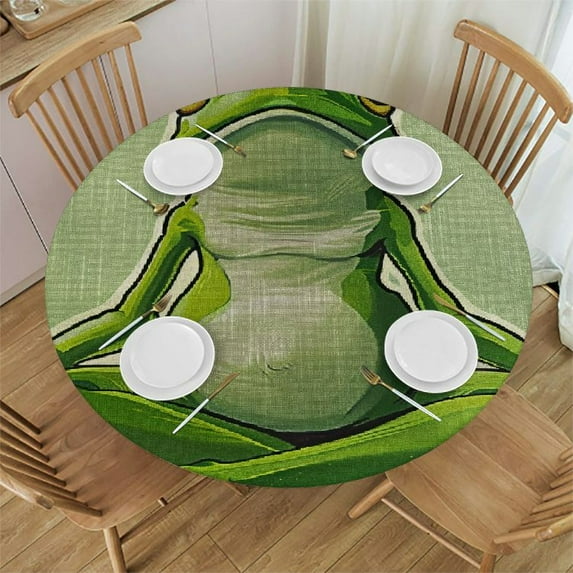 Orinice Frog Lotus Position Round Table Cover Stain Resistant Washable Indoor Outdoor Tablecloth Kitchen Dining Wedding Parties Full Width Single-Sided Printing 100% Polyester Fiber 46-50