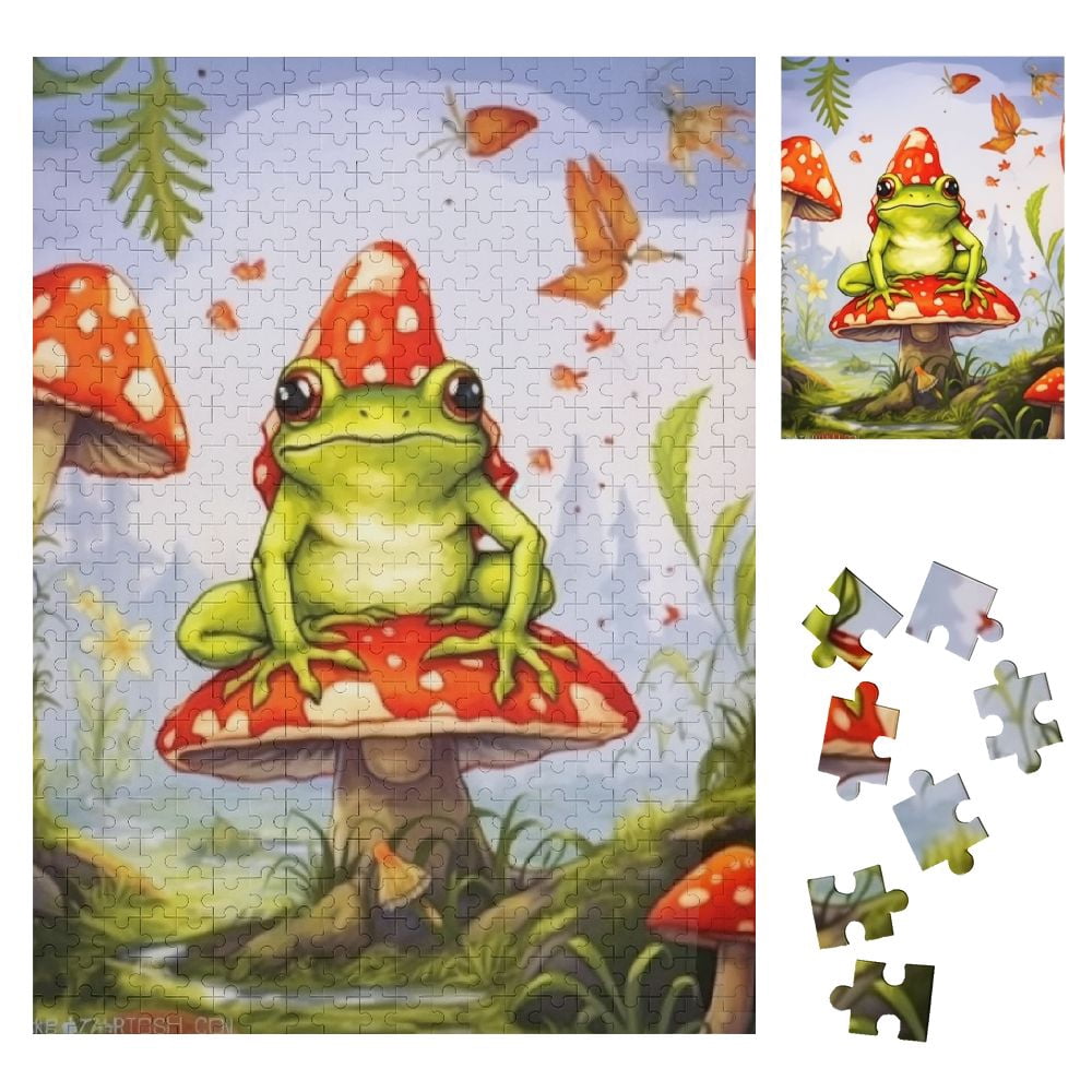Orinice Frog Mushroom Fantasy Art Wooden Jigsaw Puzzle Vertical Style ...
