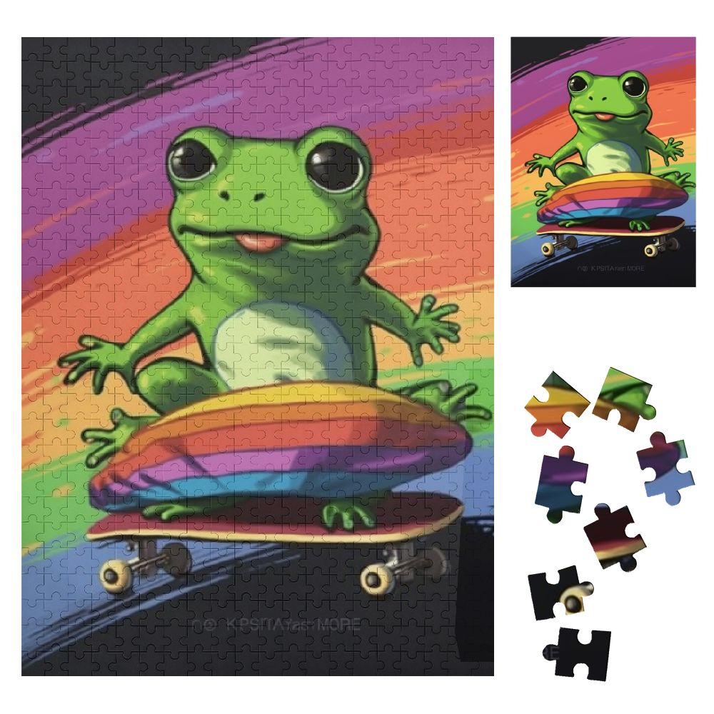 Orinice Frog Skateboard Rainbow Wooden Jigsaw Puzzle Vertically ...