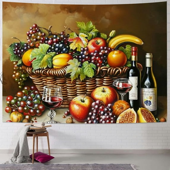 Orinice Fruit Wine Table Tapestry Wall Hanging Unique Style Graphic Tapestries Home Wall Decor Art for Living Room Bedroom Apartment Farmhouse Dorm 40x60inch