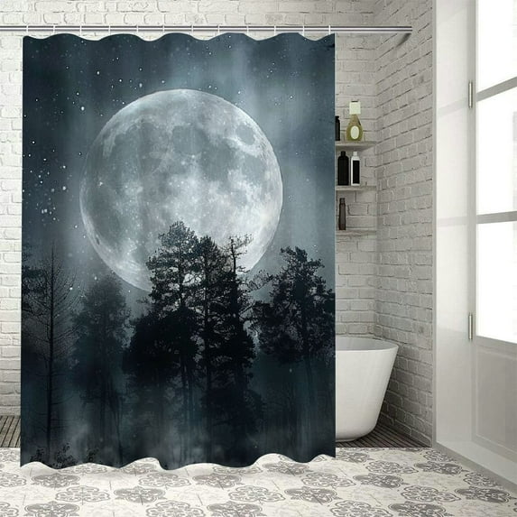 Orinice Full Moon Fog Gothic Art Bathroom Decor Set Colorful Luxurious Graphic Print Polyester Fabric Fashion Bathroom Decor with Hooks Shower Curtain Set 60x72